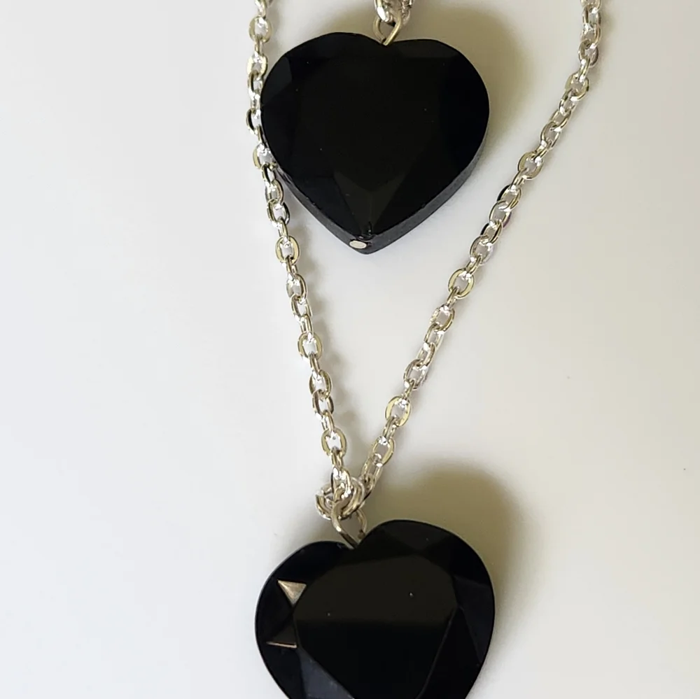 RSVP Double Black Heart Necklace Silver Tone NWT